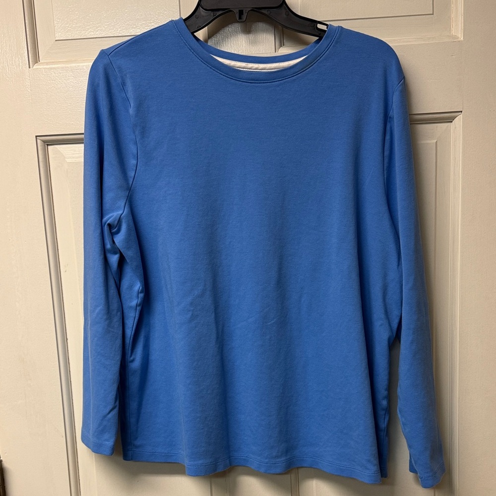 Isaac Mizrahi Live! Pima Cotton XL Blue long sleeve crew neck knit top QVC EUC